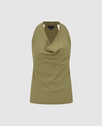  URBAN REVIVO - Áo dệt kim nữ sát nách cổ đổ xếp nếp 
