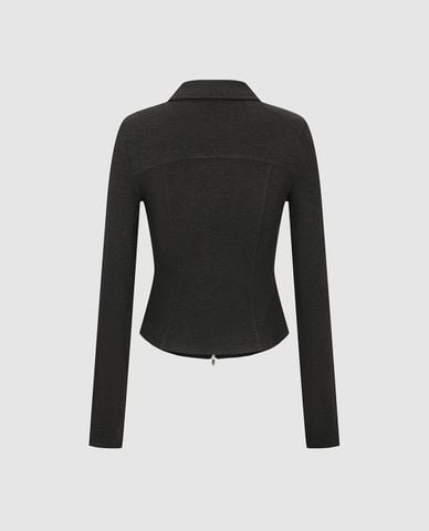  URBAN REVIVO - Áo khoác dệt kim nữ tay dài phối khóa zip 
