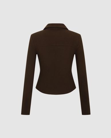  URBAN REVIVO - Áo khoác dệt kim nữ tay dài phối khóa zip 
