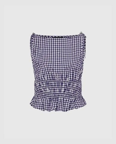  URBAN REVIVO - Áo sát nách nữ cổ thuyền họa tiết caro 