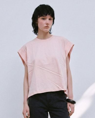  URBAN REVIVO - Áo kiểu nữ cổ tròn tay ngắn phom rộng 