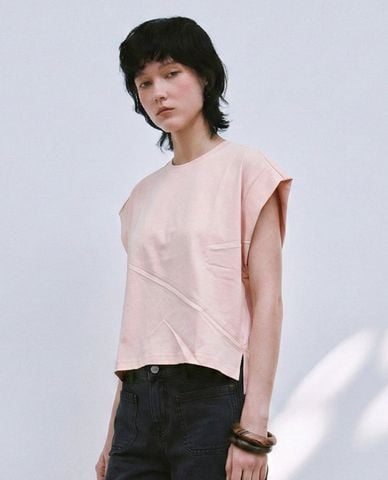  URBAN REVIVO - Áo kiểu nữ cổ tròn tay ngắn phom rộng 