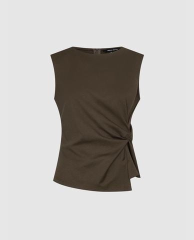  URBAN REVIVO - Áo sát nách nữ cổ tròn phom ôm xoắn eo 