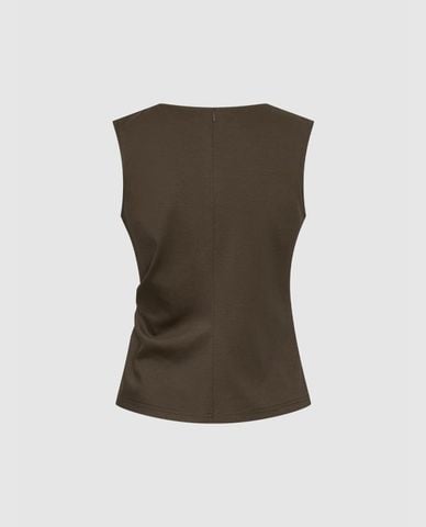  URBAN REVIVO - Áo sát nách nữ cổ tròn phom ôm xoắn eo 