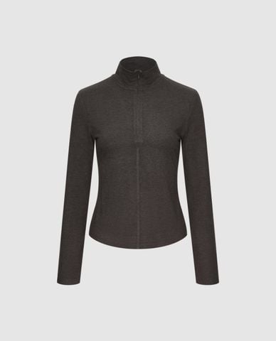  URBAN REVIVO - Áo dệt kim nữ cổ cao tay dài khóa kéo 
