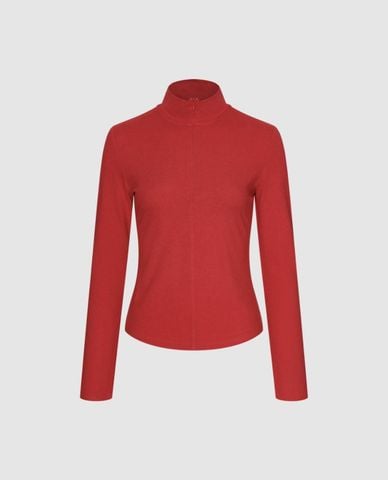  URBAN REVIVO - Áo dệt kim nữ cổ cao tay dài khóa kéo 