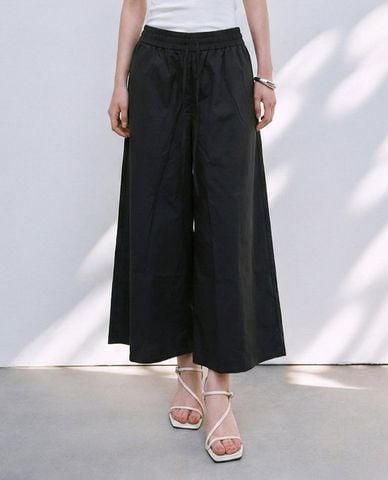  URBAN REVIVO - Quần nữ ống rộng lưng thun phối dây rút 