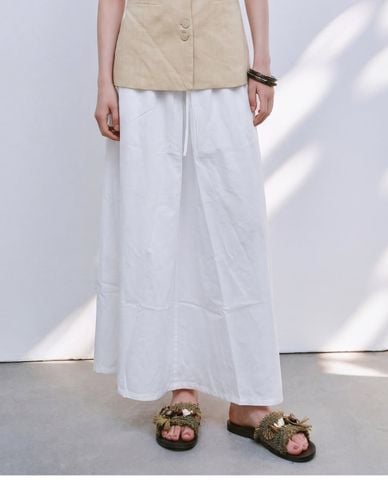  URBAN REVIVO - Quần nữ ống rộng lưng thun phối dây rút 