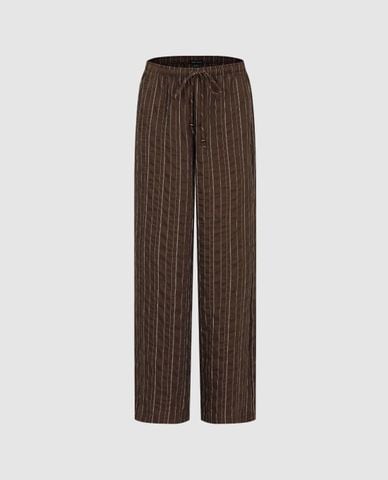  URBAN REVIVO - Quần nữ ống rộng phối dây rút kẻ sọc 