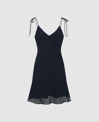  URBAN REVIVO - Đầm hai dây mini cổ V họa tiết chấm bi 