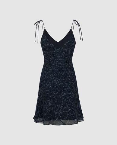  URBAN REVIVO - Đầm hai dây mini cổ V họa tiết chấm bi 