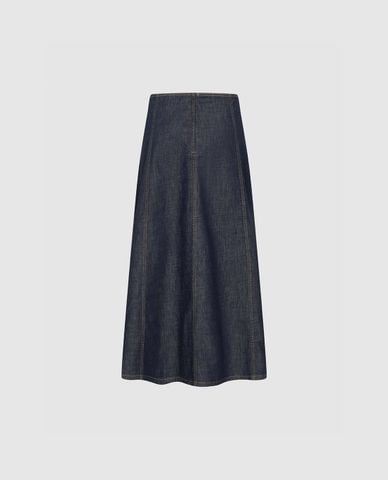  URBAN REVIVO - Chân váy denim midi dáng xoè cổ điển 