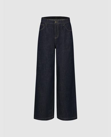  URBAN REVIVO - Quần jeans nữ ống rộng cổ điển 