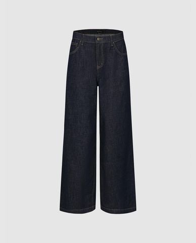 URBAN REVIVO - Quần jeans nữ ống rộng cổ điển 