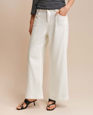  URBAN REVIVO - Quần jeans nữ ống rộng cạp cao 
