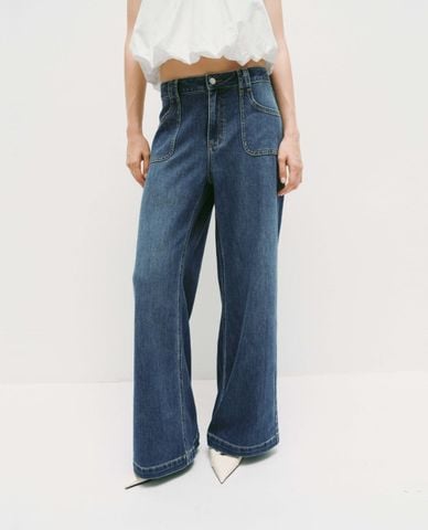  URBAN REVIVO - Quần jeans nữ ống rộng túi vuông 