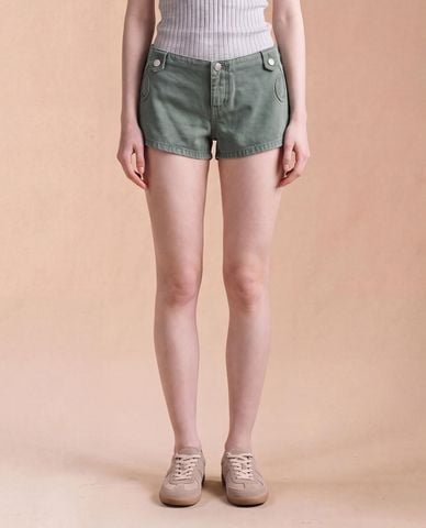  URBAN REVIVO - Quần short jeans nữ phối túi viền tròn 