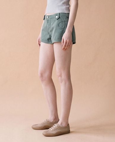  URBAN REVIVO - Quần short jeans nữ phối túi viền tròn 