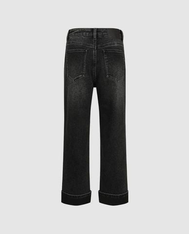  URBAN REVIVO - Quần jeans nữ ống đứng xắn gấu 