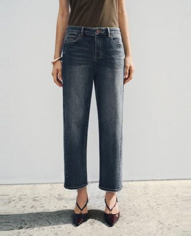  URBAN REVIVO - Quần jeans nữ ống đứng wash bạc 