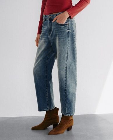  URBAN REVIVO - Quần jeans nữ ống đứng wash bạc 