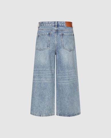  URBAN REVIVO - Quần jeans lửng nữ ống rộng wash bạc 