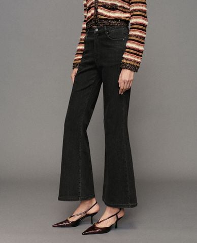  URBAN REVIVO - Quần jeans nữ ống loe cạp cao 