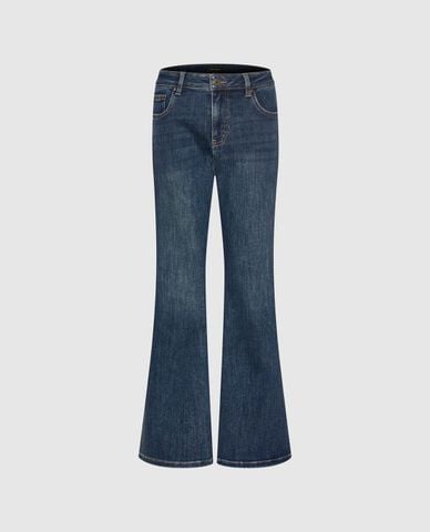  URBAN REVIVO - Quần jeans nữ ống loe wash bạc 