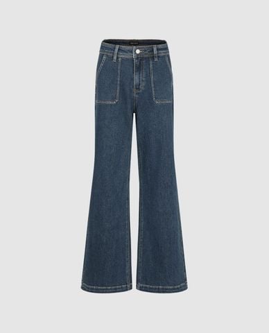  URBAN REVIVO - Quần jeans nữ ống loe wash bạc 