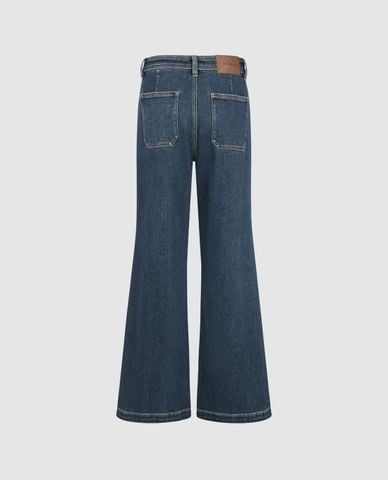  URBAN REVIVO - Quần jeans nữ ống loe wash bạc 