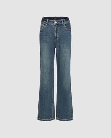  URBAN REVIVO - Quần jeans nữ ống loe wash bạc 