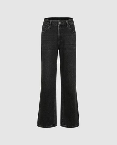  URBAN REVIVO - Quần jeans nữ ống loe wash bạc 