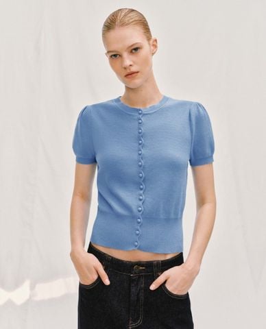  URBAN REVIVO - Áo dệt kim nữ tay ngắn phom ôm 
