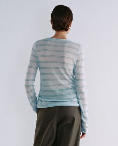  URBAN REVIVO - Áo dệt kim nữ cổ tròn tay dài kẻ sọc 