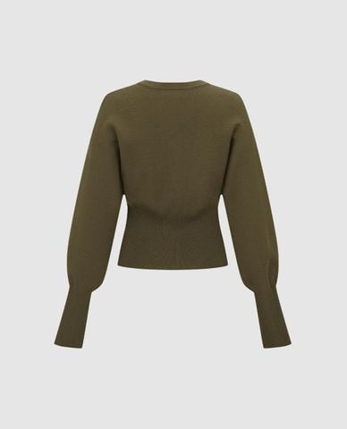  URBAN REVIVO - Áo khoác dệt kim nữ tay phồng phối nút 