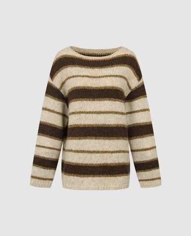  URBAN REVIVO - Áo sweater nữ cổ thuyền tay dài kẻ sọc 