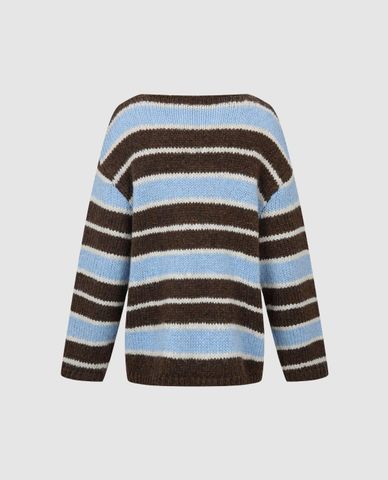  URBAN REVIVO - Áo sweater nữ cổ thuyền tay dài kẻ sọc 