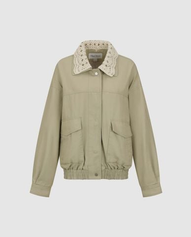  URBAN REVIVO - Áo khoác bomber nữ tay dài cổ ren 