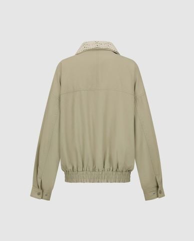  URBAN REVIVO - Áo khoác bomber nữ tay dài cổ ren 