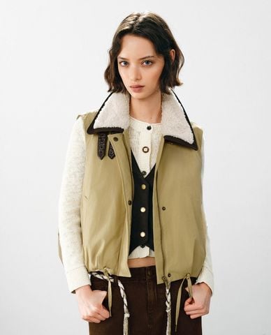 URBAN REVIVO - Áo khoác gilet nữ cổ bẻ phối lông 