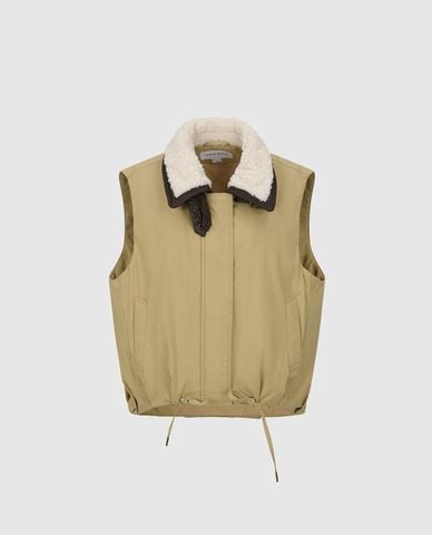  URBAN REVIVO - Áo khoác gilet nữ cổ bẻ phối lông 