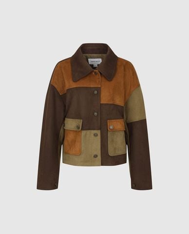  URBAN REVIVO - Áo khoác sơ mi nữ tay dài phối patchwork 