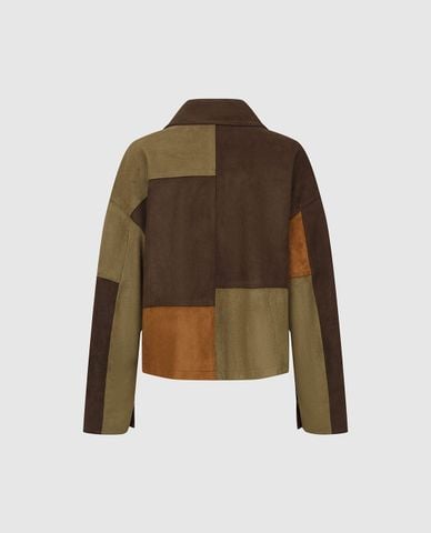  URBAN REVIVO - Áo khoác sơ mi nữ tay dài phối patchwork 