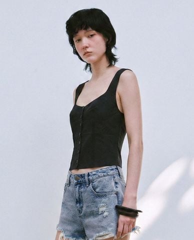  URBAN REVIVO - Áo croptop nữ cổ vuông hiện đại 