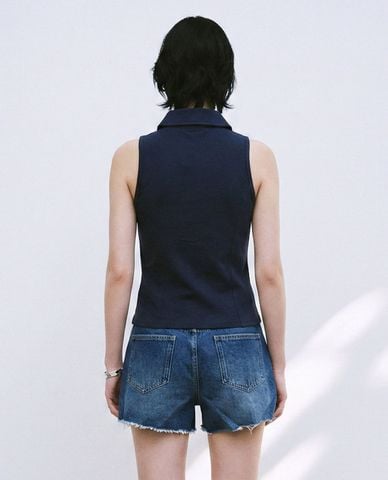  URBAN REVIVO - Áo sát nách nữ cổ sơ mi thắt eo 