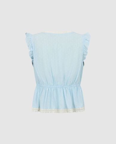  URBAN REVIVO - Áo sát nách nữ cổ V phối ren chấm bi 