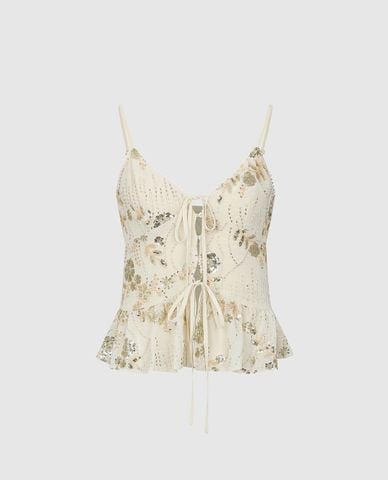  URBAN REVIVO - Áo hai dây nữ thắt nơ đính sequin 