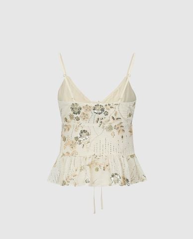  URBAN REVIVO - Áo hai dây nữ thắt nơ đính sequin 