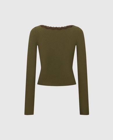  URBAN REVIVO - Áo dệt kim nữ cổ V tay dài phối layer 