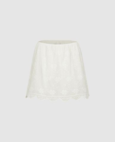 URBAN REVIVO - Chân váy chữ A mini thêu ren hoa đục lỗ 